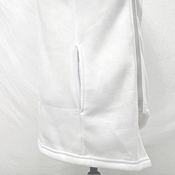 White Zip Up Asymmetrical Front Jacket with Attached Hood Side Pockets NWOT Med - Picture 14 of 16